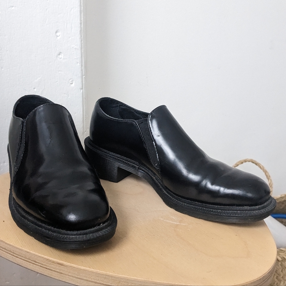 Dr. Martens leather loafer with small black heel